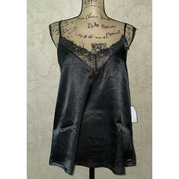 BCBGMAXAZRIA Black Soft Jacquard Lace Satin Camisole - Picture 1 of 7